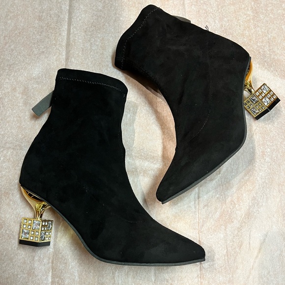 NWOT - Faux Suede Ankle boots with Square Rhinestone Décor Heels (US 7) - Picture 5 of 12